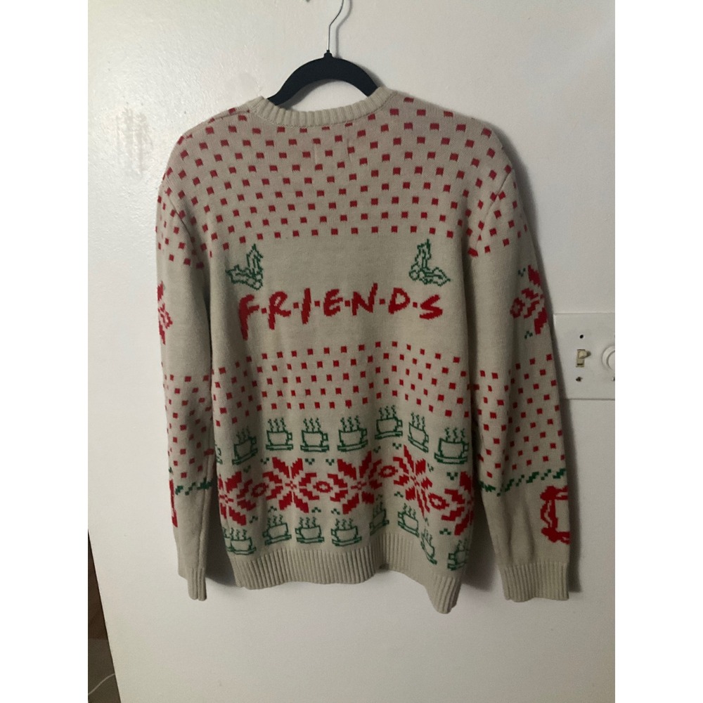 Friends The Television Series Holiday Ugly Christmas Sweater Cream Red Green M - Picture 3 of 6